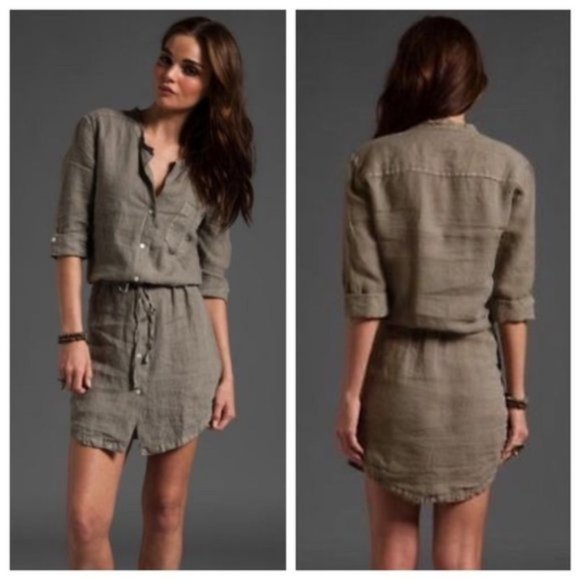 JAMES PERSE Linen Drawstring Dress Greystone Sage {A2} - Picture 1 of 6